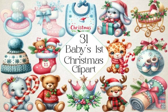 Baby’s 1st Christmas Clipart: Festive Illustrations