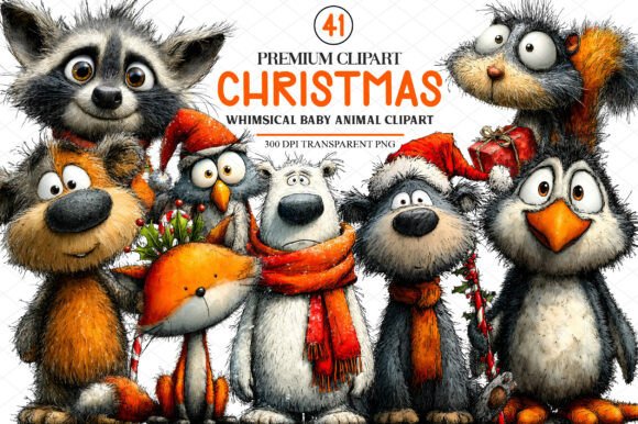 Christmas Baby Animal Clipart: Festive Illustrations