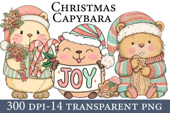 Christmas Capybara Clipart: Illustrations for Sellers