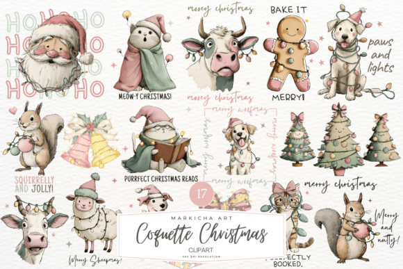 Christmas Coquette Clipart Bundle: Chic Illustrations