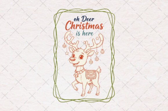 Christmas Deer Frame: Hand-drawn PNG Illustrations
