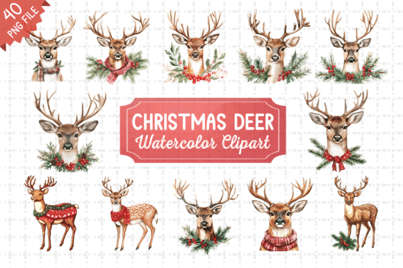 Christmas Deer Watercolor Clipart Bundle: Illustrations for Crafters
