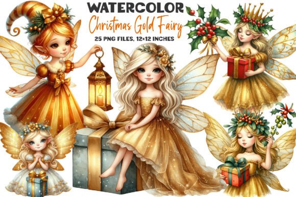 Christmas Gold Fairy: Sublimation Illustrations