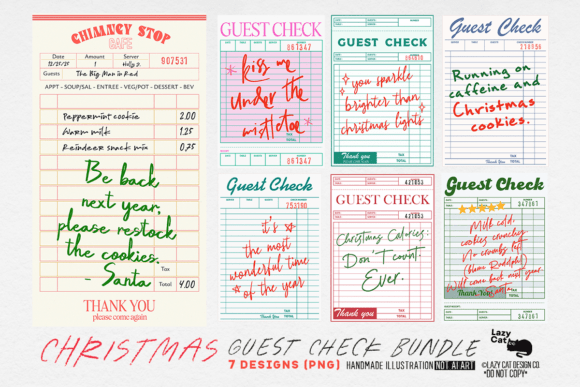 Christmas Guest Check PNG Bundle: Festive Illustrations