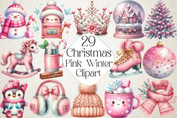 Christmas Pink Winter Clipart: Illustrations for Sellers