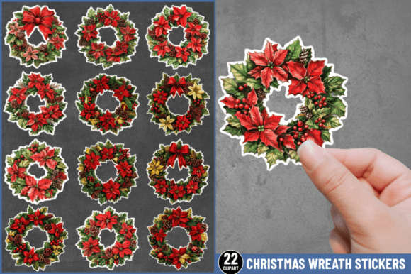 Christmas Wreath Stickers Clipart Bundle: Illustrations
