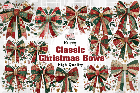 Classic Christmas Bows PNG: Illustrations for Branding