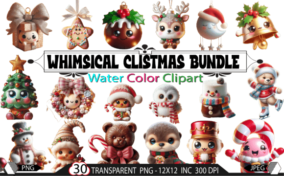 Cute Christmas Animals Bundle: 30 PNG Illustrations
