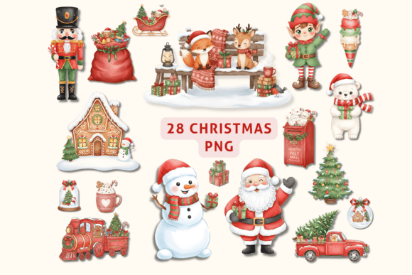 Cute Christmas Clipart PNG Bundle: Festive Illustrations