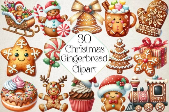 Cute Christmas Gingerbread Clipart for Festive Illustrations