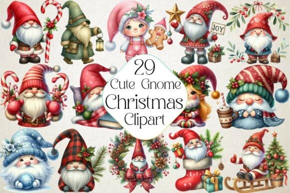Cute Christmas Gnome Sublimation Bundle Illustrations