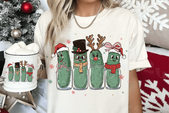 Funny Christmas Pickles Doodle Png Illustrations
