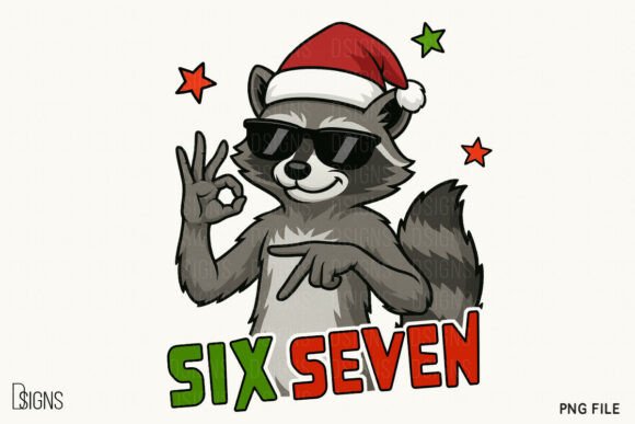 Funny Christmas Raccoon Six Seven 67 Png: Illustrations