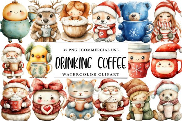Kawaii Christmas Coffee Bundle: Cute Illustrations
