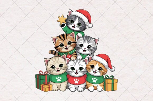 Meowy Christmas Tree PNG: Festive Illustrations