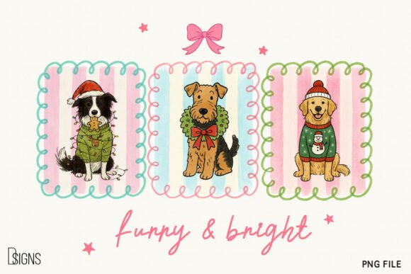 Preppy Christmas Dog Lover Furry Bright Illustrations