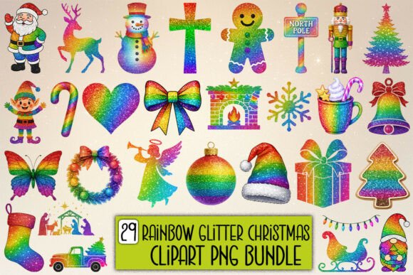 Rainbow Glitter Christmas Clipart Bundle Review