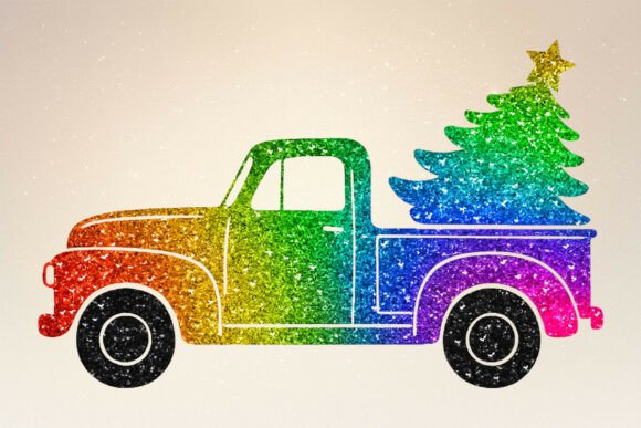 Rainbow Glitter Christmas Truck PNG Review