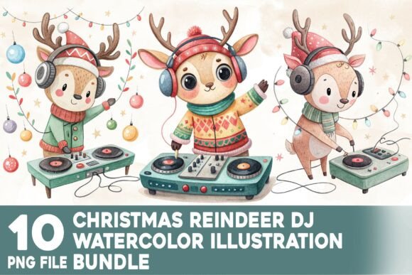 Review: Christmas Reindeer DJ Watercolor Bundle Illustrations