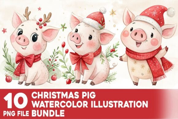 Reviewing the Christmas Pig Watercolor Bundle for Embroidery