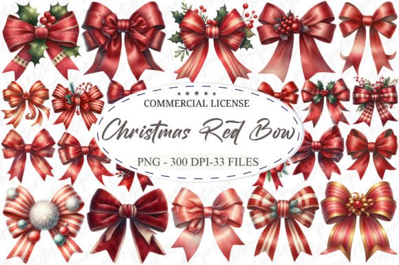 Vintage Christmas Red Bow Bundle: Illustrations for Blogs