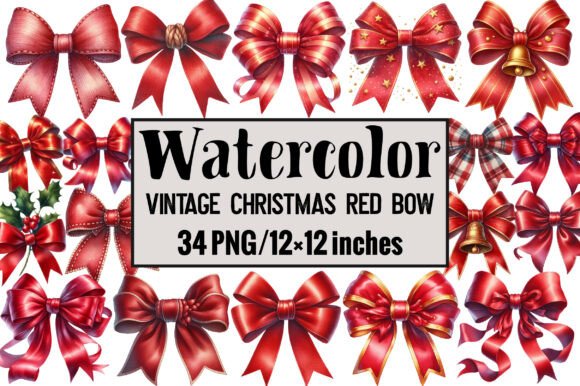 Vintage Christmas Red Bow Illustrations Review