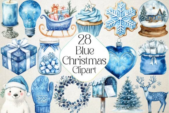 Watercolor Blue Christmas Clipart: Illustrations Review
