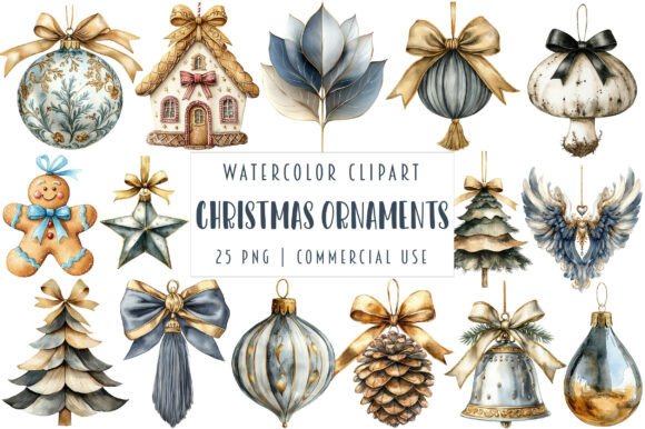 Watercolor Christmas Ornaments Illustrations