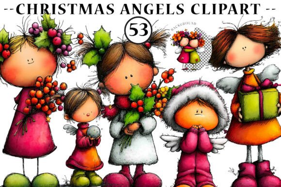 Whimsical Christmas Angels: Festive Illustrations