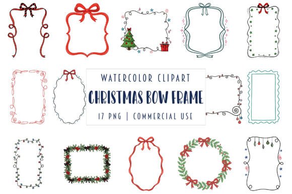 Whimsical Christmas Bow Frames Png: Festive Illustrations