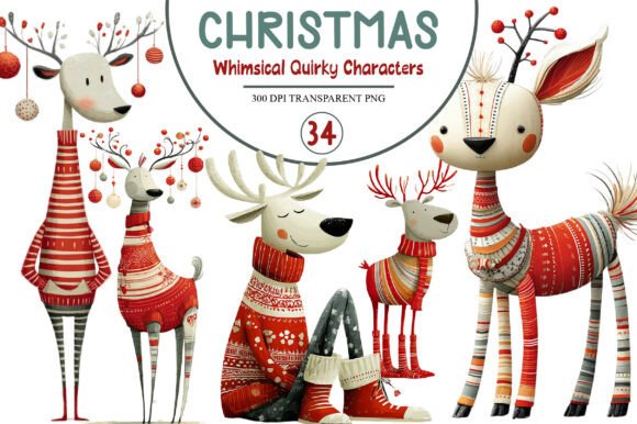 Whimsical Quirky Christmas Characters Illustrations